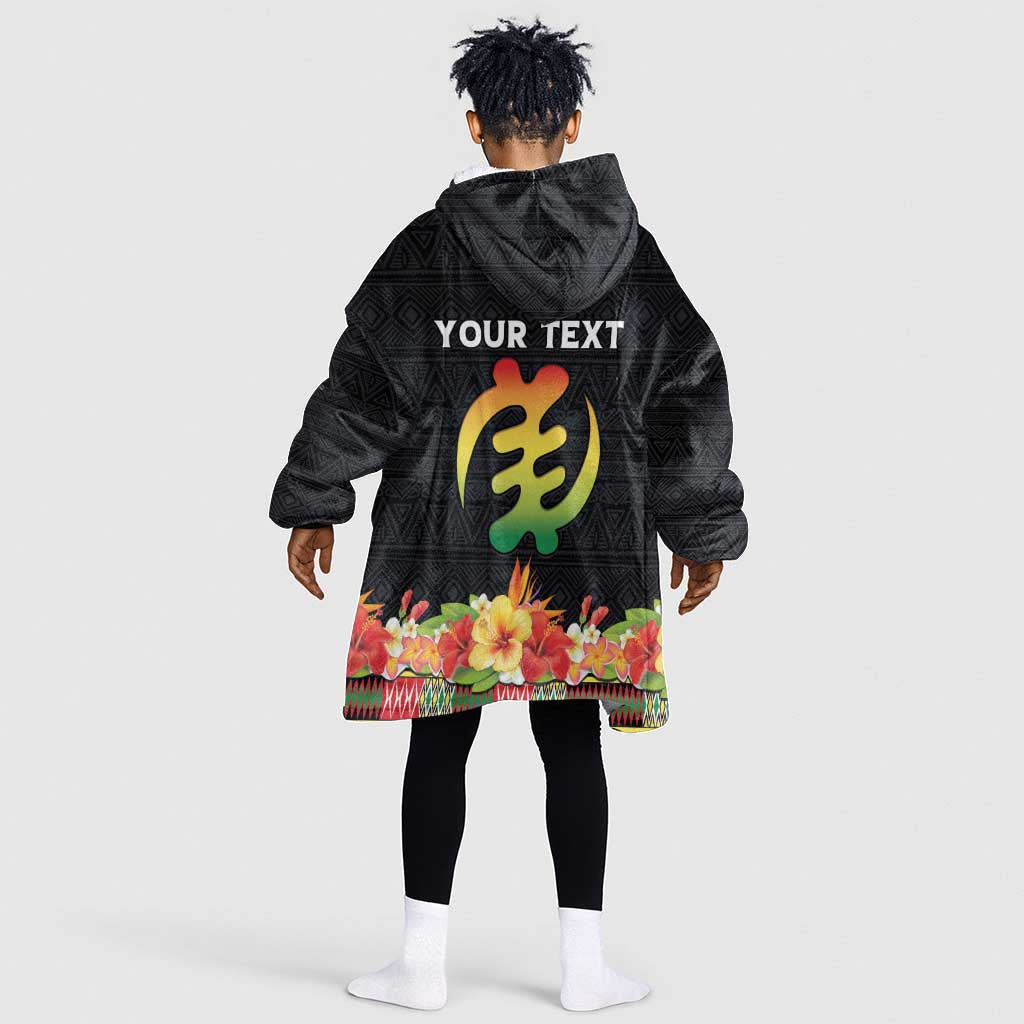 Personalized Afro Hibiscus Tropical Kid Wearable Blanket Hoodie Dashiki African Pattern - African Pride