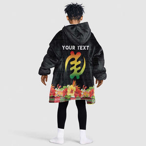 Personalized Afro Hibiscus Tropical Kid Wearable Blanket Hoodie Dashiki African Pattern - African Pride