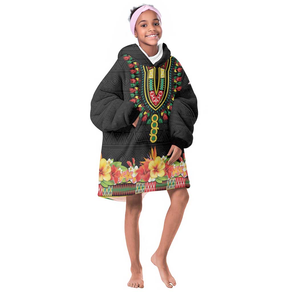 Personalized Afro Hibiscus Tropical Kid Wearable Blanket Hoodie Dashiki African Pattern - African Pride