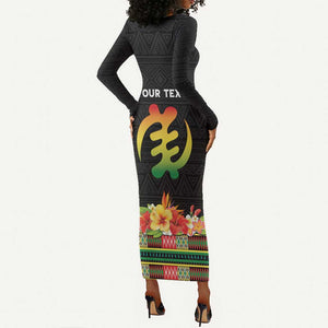Personalized Afro Hibiscus Tropical Long Sleeve Bodycon Dress Dashiki African Pattern - African Pride