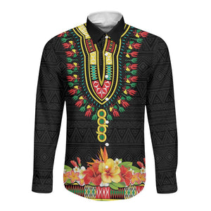 Personalized Afro Hibiscus Tropical Long Sleeve Button Shirt Dashiki African Pattern - African Pride
