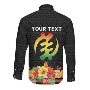 Personalized Afro Hibiscus Tropical Long Sleeve Button Shirt Dashiki African Pattern - African Pride