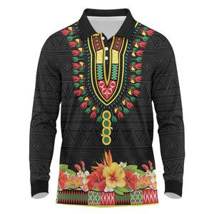 Personalized Afro Hibiscus Tropical Long Sleeve Polo Shirt Dashiki African Pattern - African Pride