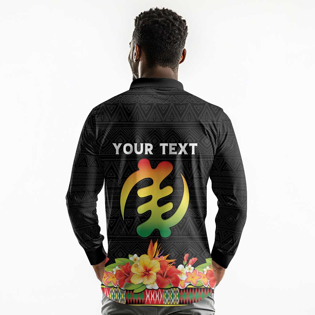 Personalized Afro Hibiscus Tropical Long Sleeve Polo Shirt Dashiki African Pattern - African Pride