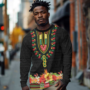 Personalized Afro Hibiscus Tropical Long Sleeve Shirt Dashiki African Pattern - African Pride