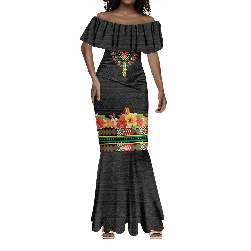 Personalized Afro Hibiscus Tropical Mermaid Dress Dashiki African Pattern - African Pride