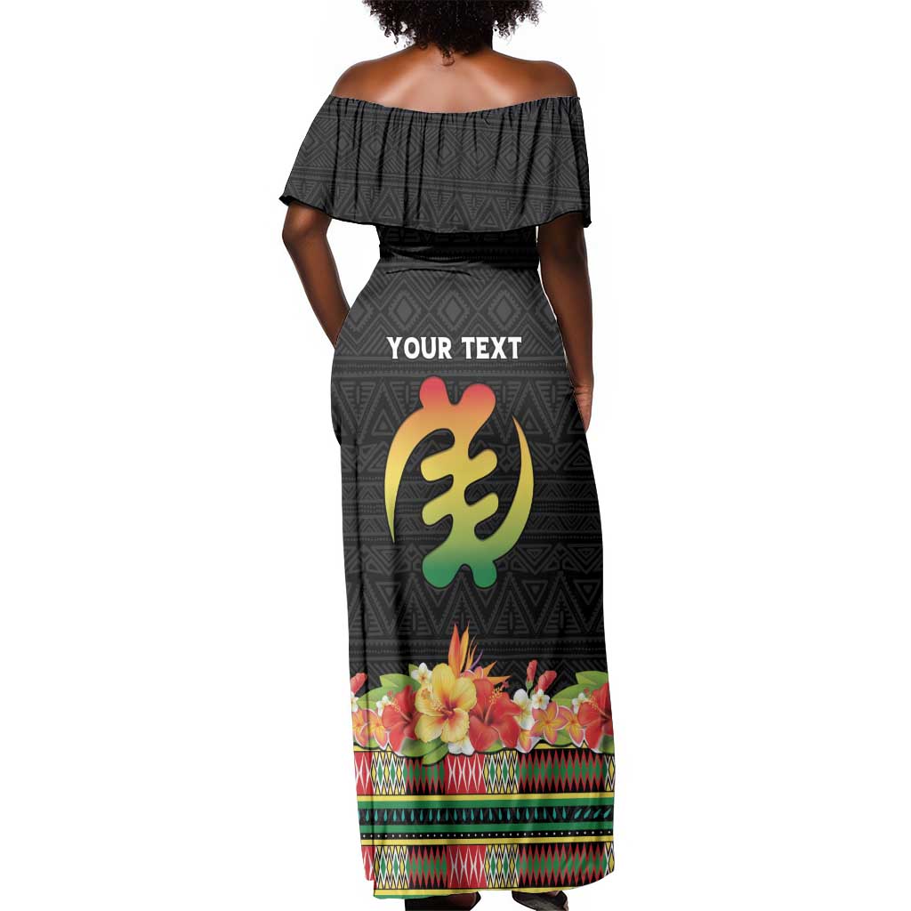 Personalized Afro Hibiscus Tropical Off Shoulder Maxi Dress Dashiki African Pattern - African Pride
