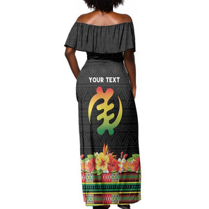 Personalized Afro Hibiscus Tropical Off Shoulder Maxi Dress Dashiki African Pattern - African Pride