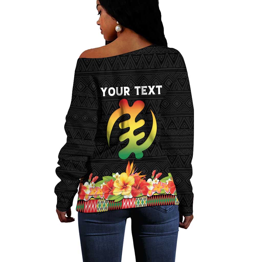 Personalized Afro Hibiscus Tropical Off Shoulder Sweater Dashiki African Pattern - African Pride