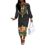 Personalized Afro Hibiscus Tropical Off The Shoulder Long Sleeve Dress Dashiki African Pattern - African Pride