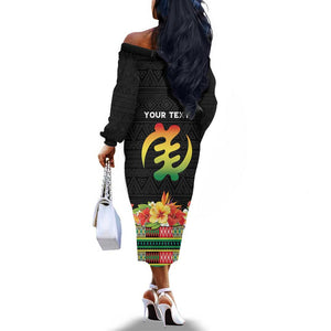 Personalized Afro Hibiscus Tropical Off The Shoulder Long Sleeve Dress Dashiki African Pattern - African Pride
