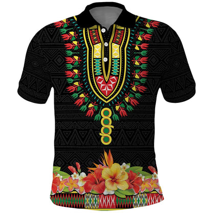 Personalized Afro Hibiscus Tropical Polo Shirt Dashiki African Pattern - African Pride