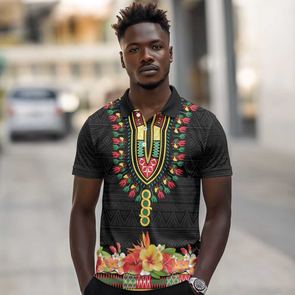 Personalized Afro Hibiscus Tropical Polo Shirt Dashiki African Pattern - African Pride