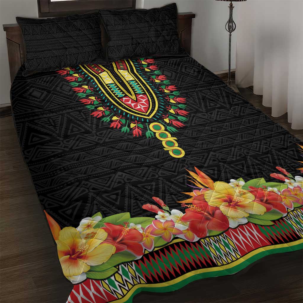 Personalized Afro Hibiscus Tropical Quilt Bed Set Dashiki African Pattern - African Pride