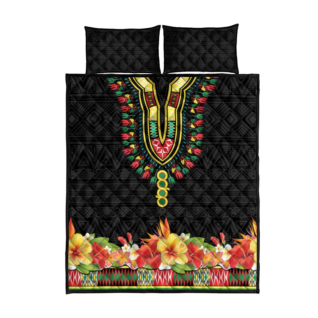 Personalized Afro Hibiscus Tropical Quilt Bed Set Dashiki African Pattern - African Pride