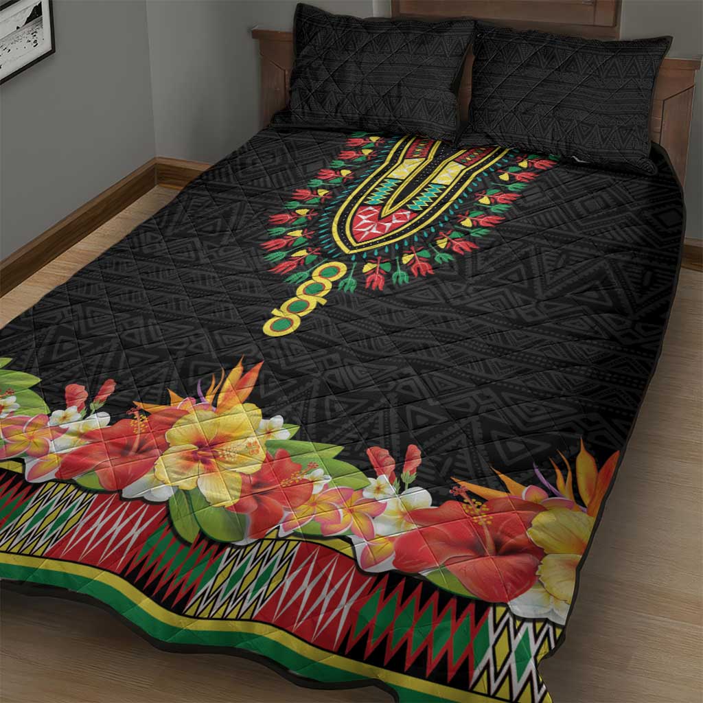 Personalized Afro Hibiscus Tropical Quilt Bed Set Dashiki African Pattern - African Pride