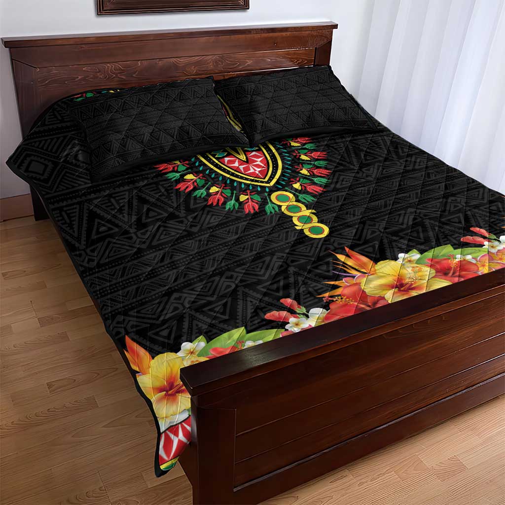 Personalized Afro Hibiscus Tropical Quilt Bed Set Dashiki African Pattern - African Pride