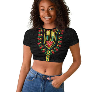 Personalized Afro Hibiscus Tropical Raglan Cropped T shirt Dashiki African Pattern - African Pride