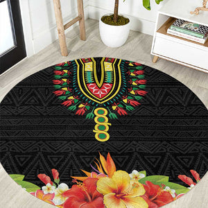 Personalized Afro Hibiscus Tropical Round Carpet Dashiki African Pattern - African Pride