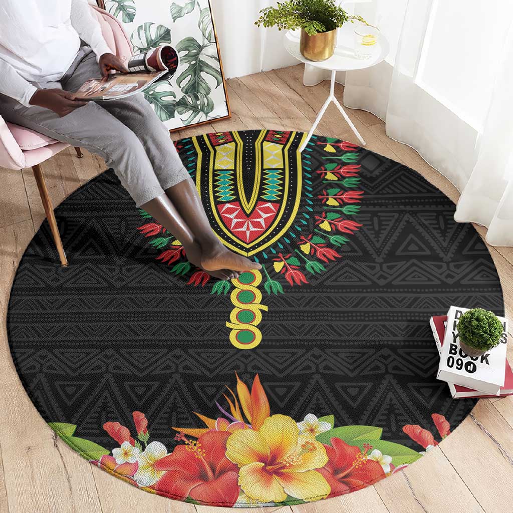 Personalized Afro Hibiscus Tropical Round Carpet Dashiki African Pattern - African Pride