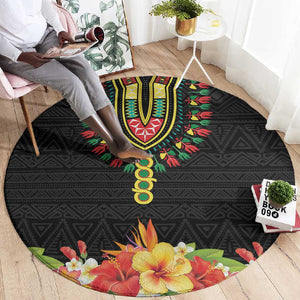 Personalized Afro Hibiscus Tropical Round Carpet Dashiki African Pattern - African Pride