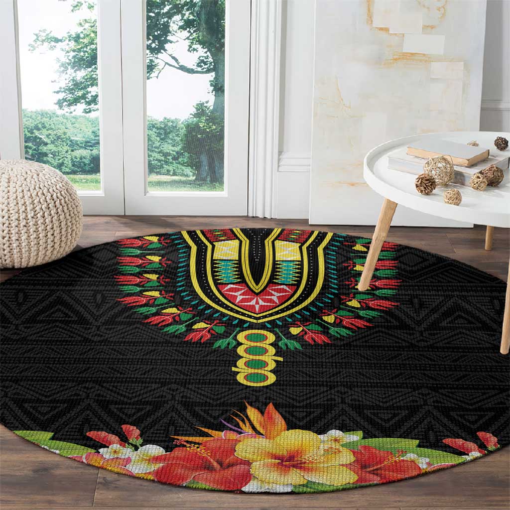 Personalized Afro Hibiscus Tropical Round Carpet Dashiki African Pattern - African Pride