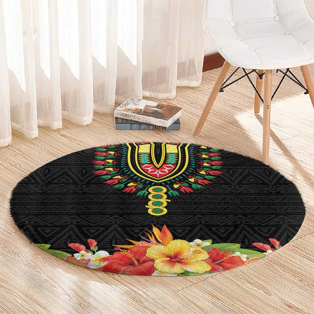 Personalized Afro Hibiscus Tropical Round Carpet Dashiki African Pattern - African Pride
