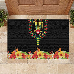 Personalized Afro Hibiscus Tropical Rubber Doormat Dashiki African Pattern - African Pride