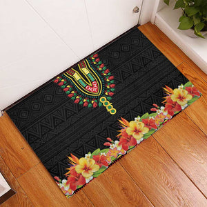 Personalized Afro Hibiscus Tropical Rubber Doormat Dashiki African Pattern - African Pride