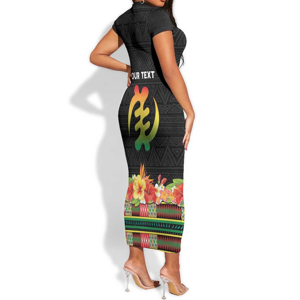 Personalized Afro Hibiscus Tropical Short Sleeve Bodycon Dress Dashiki African Pattern - African Pride