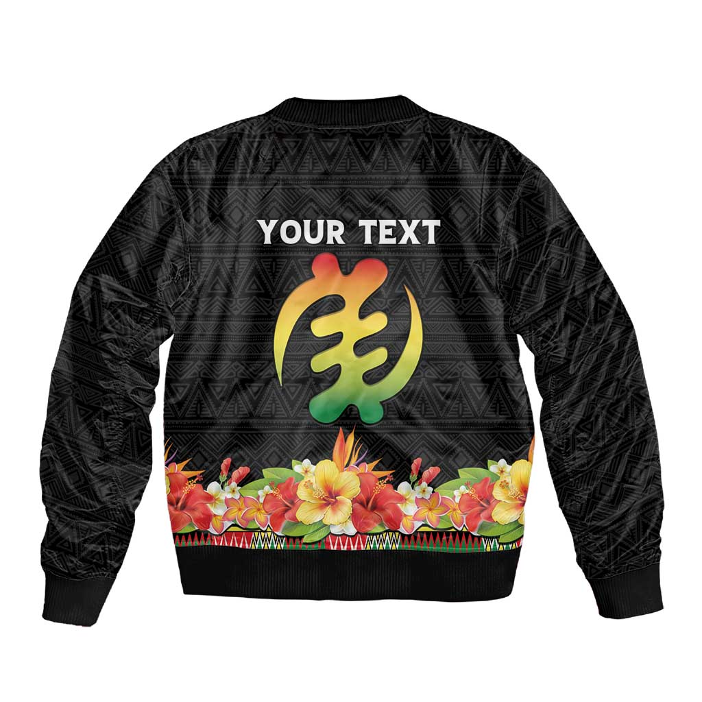Personalized Afro Hibiscus Tropical Sleeve Zip Bomber Jacket Dashiki African Pattern - African Pride