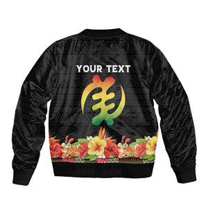 Personalized Afro Hibiscus Tropical Sleeve Zip Bomber Jacket Dashiki African Pattern - African Pride