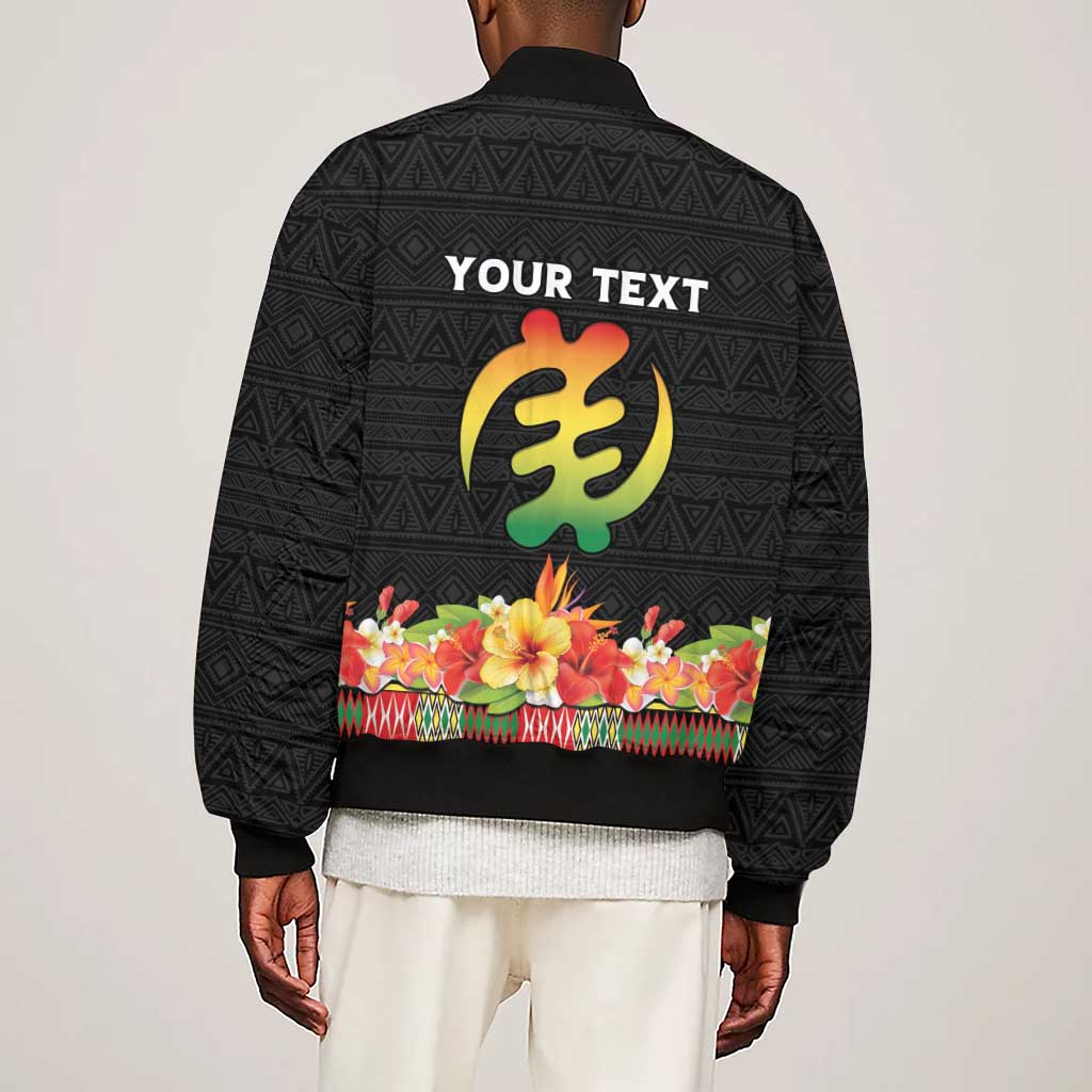 Personalized Afro Hibiscus Tropical Sleeve Zip Bomber Jacket Dashiki African Pattern - African Pride