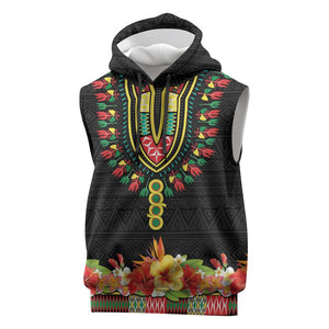 Personalized Afro Hibiscus Tropical Sleeveless Hoodie Dashiki African Pattern - African Pride