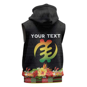 Personalized Afro Hibiscus Tropical Sleeveless Hoodie Dashiki African Pattern - African Pride