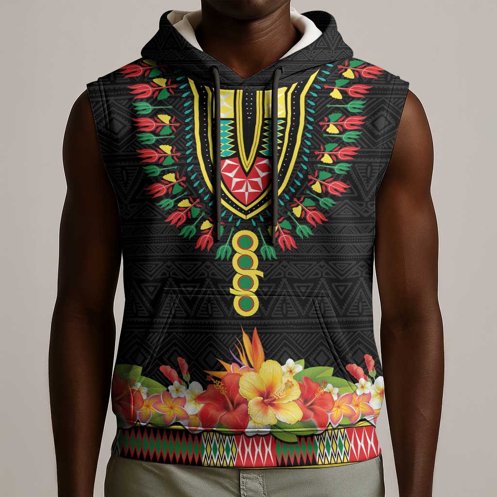 Personalized Afro Hibiscus Tropical Sleeveless Hoodie Dashiki African Pattern - African Pride