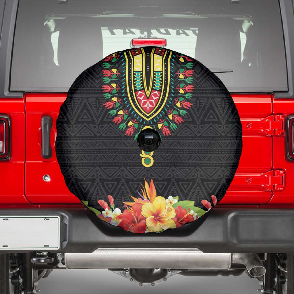 Personalized Afro Hibiscus Tropical Spare Tire Cover Dashiki African Pattern - African Pride