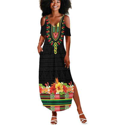 Personalized Afro Hibiscus Tropical Summer Maxi Dress Dashiki African Pattern - African Pride