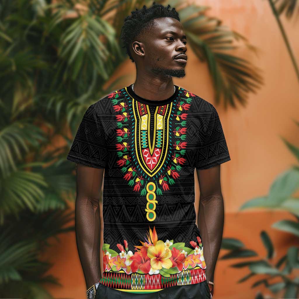 Personalized Afro Hibiscus Tropical T shirt Dashiki African Pattern - African Pride