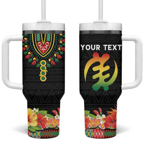 Personalized Afro Hibiscus Tropical Tumbler With Handle Dashiki African Pattern - African Pride