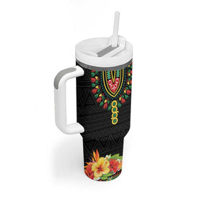 Personalized Afro Hibiscus Tropical Tumbler With Handle Dashiki African Pattern - African Pride
