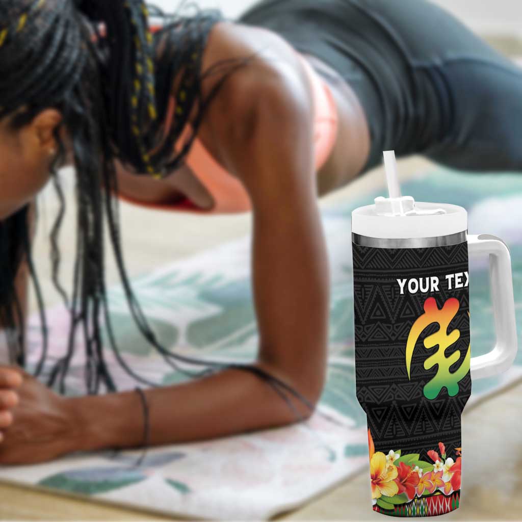 Personalized Afro Hibiscus Tropical Tumbler With Handle Dashiki African Pattern - African Pride