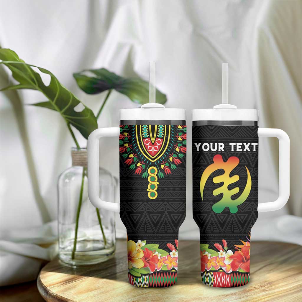 Personalized Afro Hibiscus Tropical Tumbler With Handle Dashiki African Pattern - African Pride