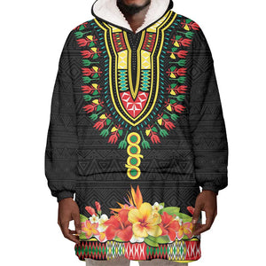 Personalized Afro Hibiscus Tropical Wearable Blanket Hoodie Dashiki African Pattern - African Pride