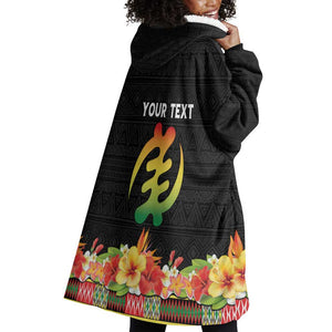 Personalized Afro Hibiscus Tropical Wearable Blanket Hoodie Dashiki African Pattern - African Pride