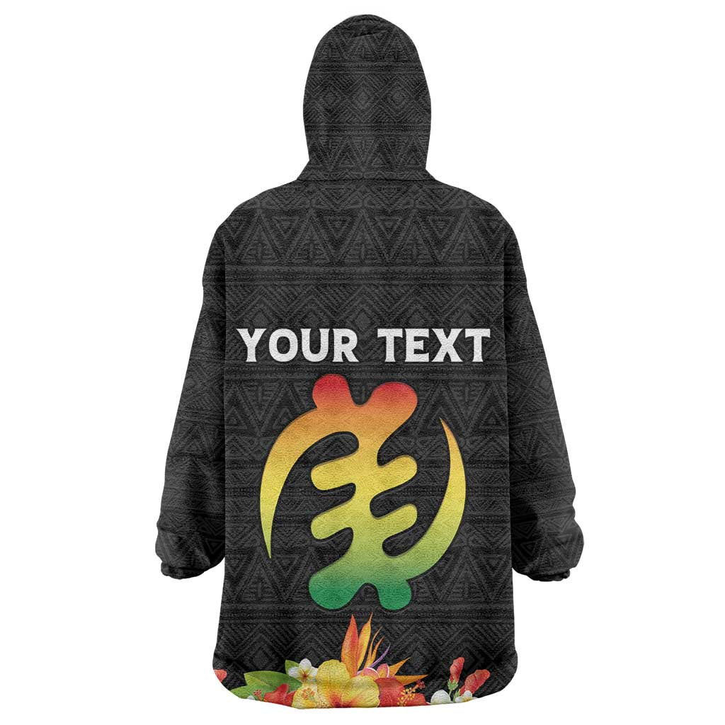 Personalized Afro Hibiscus Tropical Wearable Blanket Hoodie Dashiki African Pattern - African Pride
