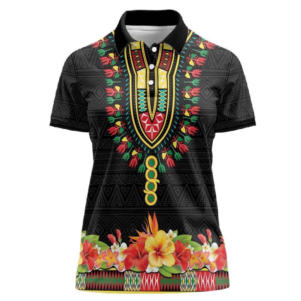 Personalized Afro Hibiscus Tropical Women Polo Shirt Dashiki African Pattern - African Pride