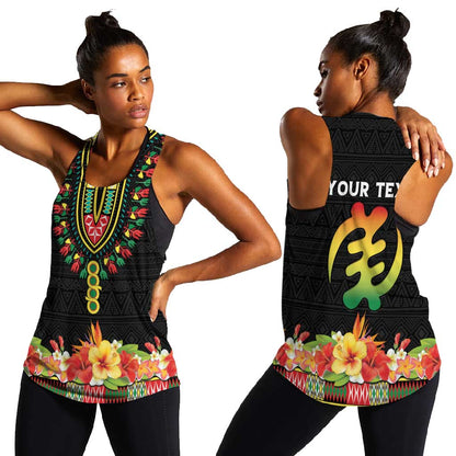 Personalized Afro Hibiscus Tropical Women Racerback Tank Dashiki African Pattern - African Pride