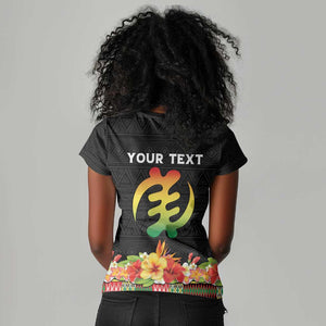 Personalized Afro Hibiscus Tropical Women V-Neck T-Shirt Dashiki African Pattern - African Pride