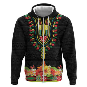 Personalized Afro Hibiscus Tropical Zip Hoodie Dashiki African Pattern - African Pride